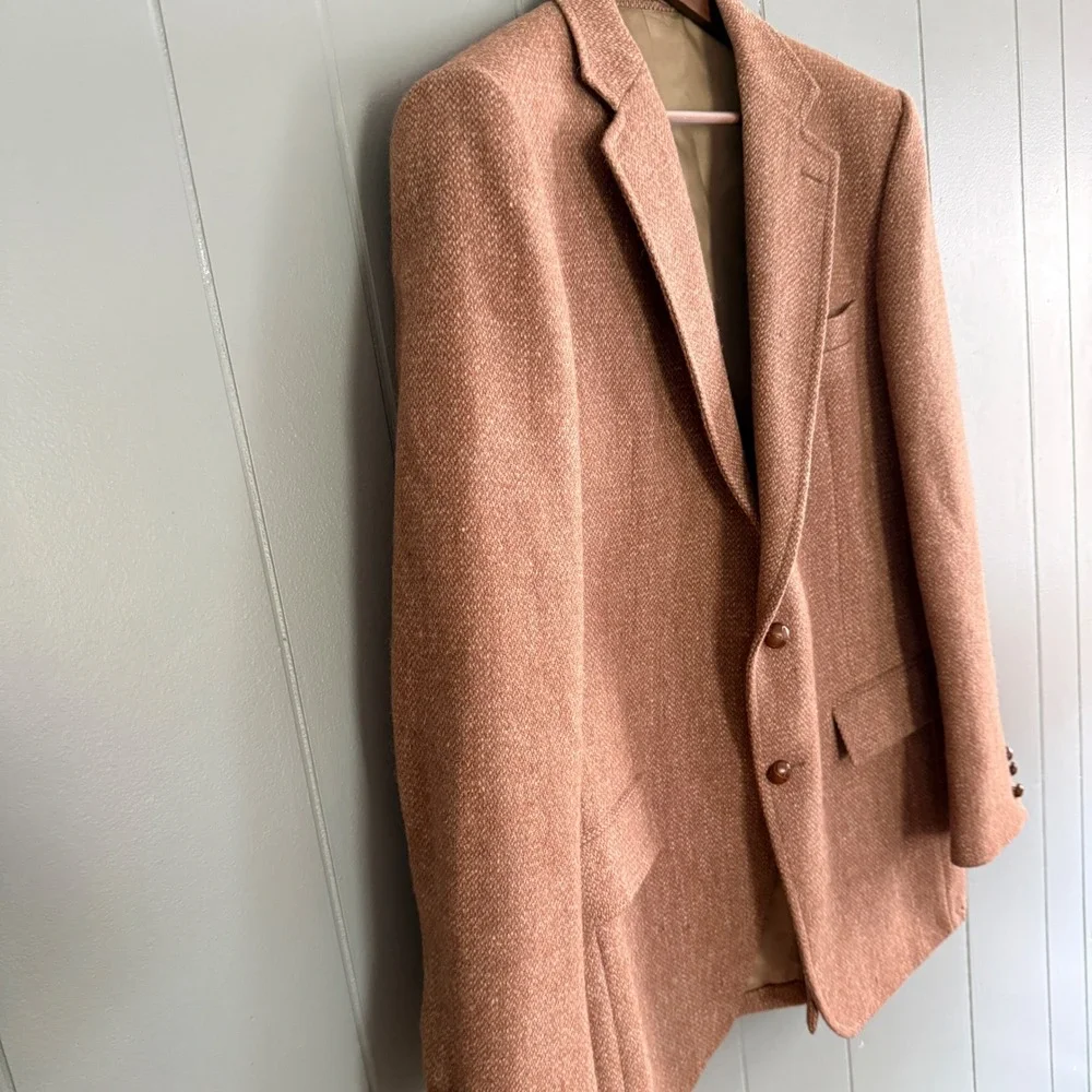 Harris Tweed Vintage Mens Brown Herringbone Wool Blazer 42R FLAW Moth Damage